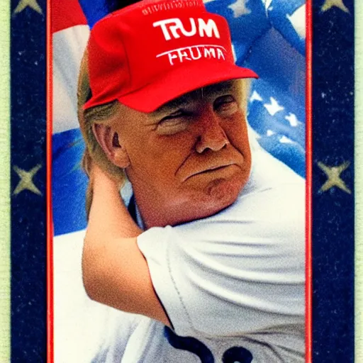 Image similar to baseball card of donald trump with team called american traitors with russia flag