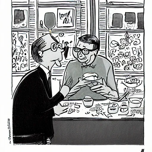 Image similar to New Yorker cartoon of Bill Gates eating a bowl of crickets