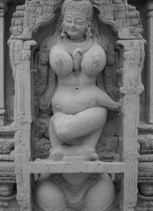 Image similar to photograph of a bas relief of lindsey pelas found in an ancient hindu temple, by charlotte grimm, natural light, detailed face, canon eos c 3 0 0, ƒ 1. 8, 3 5 mm, 8 k, medium - format print, half body shot