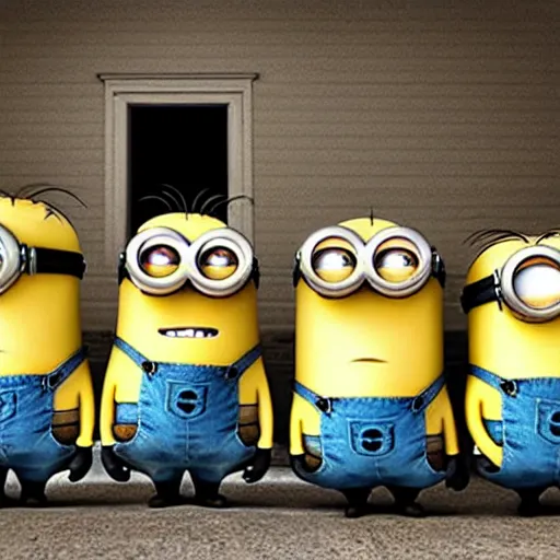 Image similar to Minions living in an insane asylum, creepy photo