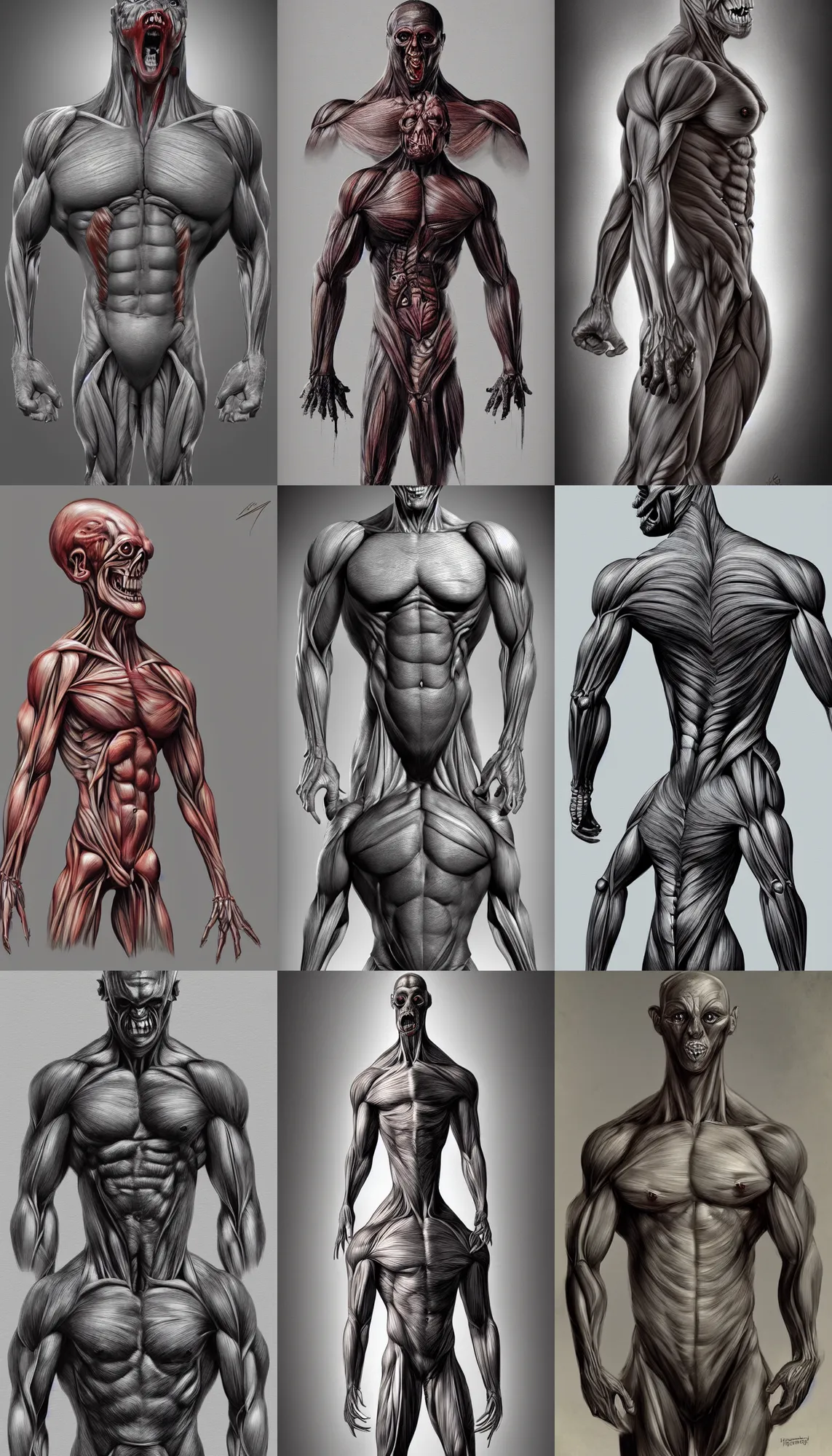 Prompt: creature with humanoid torso, with muscles, giant, concept art, digital paint, horror, hyperrealism