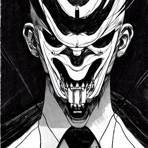 Image similar to Shinzo Abe looking sinister, by Tsutomu Nihei, highly detailed