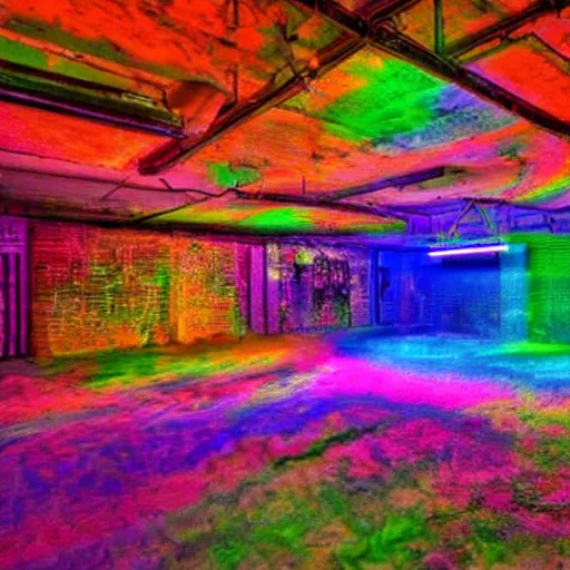 Image similar to psychadelic RGB basement, perfect for smoking dmt, photograph 4k