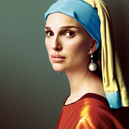 Prompt: Natalie Portman as the girl with a Pearl Earring. 4K. Extremely detailed.