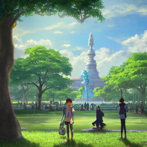 Prompt: luneta park 1 0 0 0 years in the future, painting by makoto shinkai, featured on pixiv, deviantart hd
