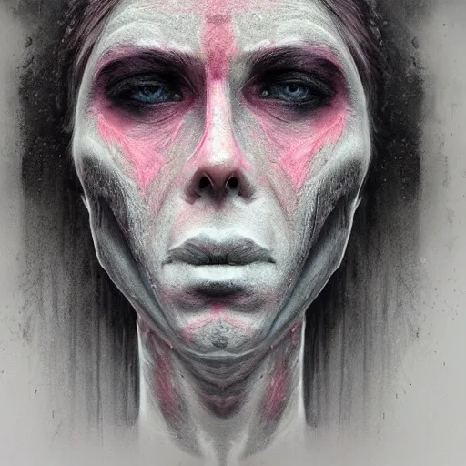 Image similar to face disintegrates into chalk, surreal, abstract, artstation