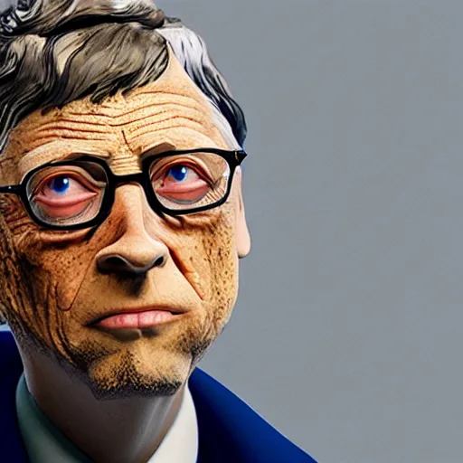 Image similar to blood ugly bill gates as a rough dirty old man with a scruffy beard in a dark blue trenchcoat as the new doctor who, cinematic, volumetric lighting, f 8 aperture, cinematic eastman 5 3 8 4 film, photorealistic
