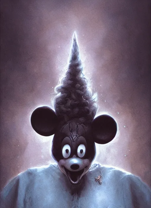 Prompt: portrait of a baphomet mickey mouse, depth of field, soft focus, highly detailed, intricate, realistic, national geographic cover, soft glow, textured, artstation, concept art, sharp focus, illustration, artgerm, greg rutkowski, earl norem