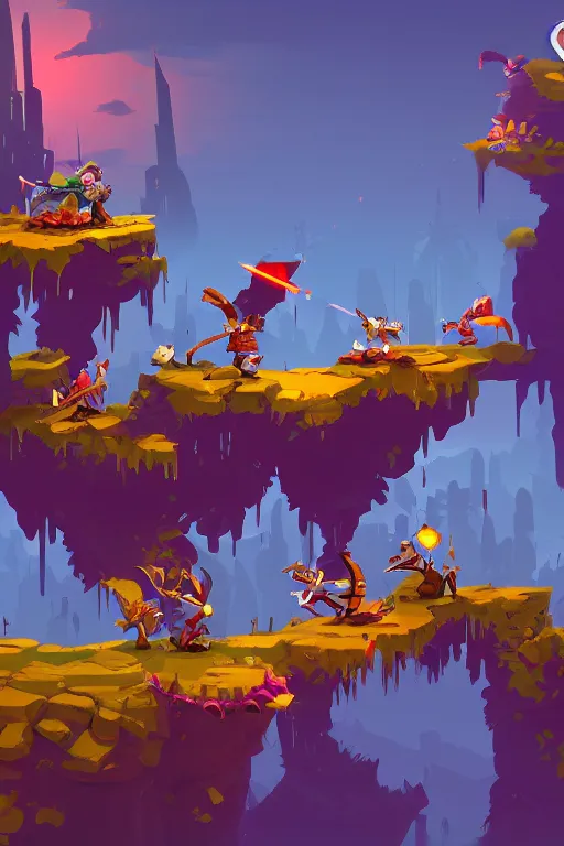 Prompt: side scroller 2d game by dead cells artist Rendering witg . full of details, by squaresoft and Rayman legends , Matte painting, trending on artstation and unreal engine