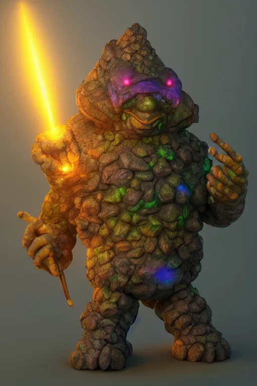 Image similar to arcane fantasy art giant golem elemental wood rock bastion forged gemstone enchanted forest troll, global illumination ray tracing hdr fanart arstation by sung choi and eric pfeiffer and gabriel garza and casper konefal lisa frank zbrush central hardmesh radiating a glowing aura