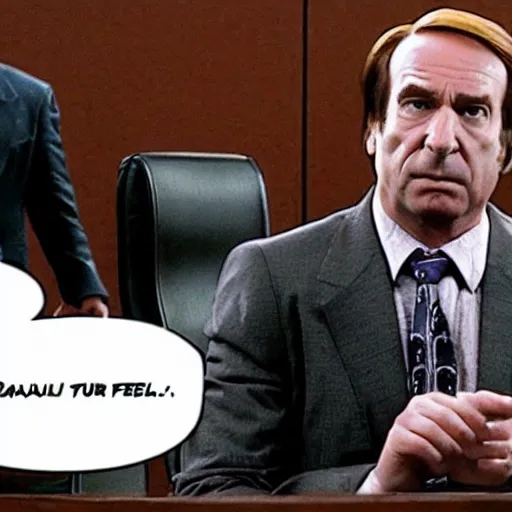 Prompt: Saul Goodman defending Batman in court