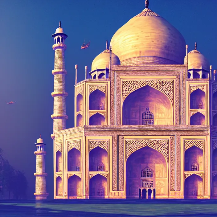 Image similar to taj mahal, naturel, glossy reflections, hyper detailed, digital art, trending in artstation, cinematic lighting, studio quality, smooth render, unreal engine 5 rendered, octane rendered, art style by klimt and nixeu and ian sprigger and wlop and krenz cushart.