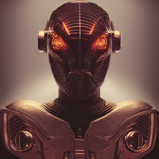 Image similar to portrait of an alien soldier, renaissance style, star wars character, volumetric lights, symmetry, headpiece, trending on artstation, sharp focus, leica, studio photo, intricate details, highly detailed