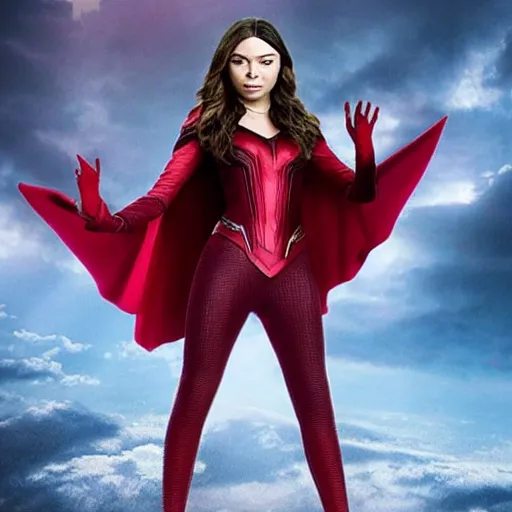 Image similar to Scarlet Witch from Infinity war, played by Miranda Cosgrove