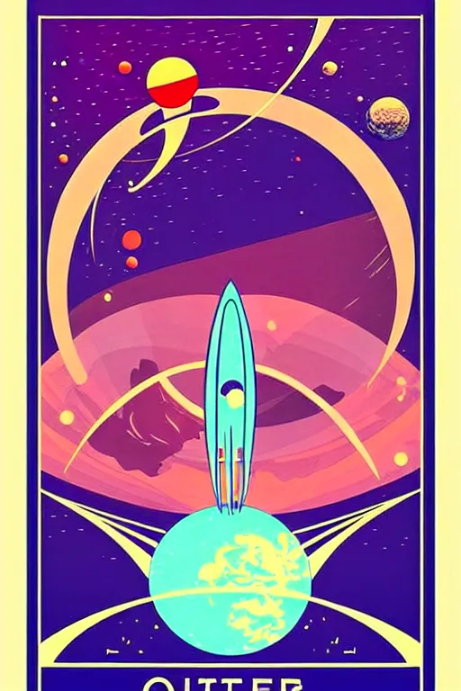 Image similar to art nouveau travel poster. outer space alien planet