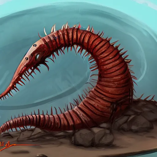 Prompt: a giant earthworm, raising from the abyss, poisonlake mech speedpaint by michaelloos