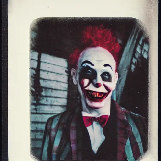 Image similar to Old polaroid photo of a Clown Vampire