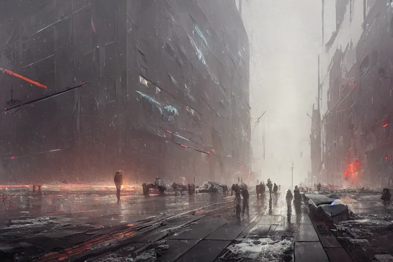 Image similar to cyberpunk depiction of the city of gdansk during arctic conditions by greg rutkowski