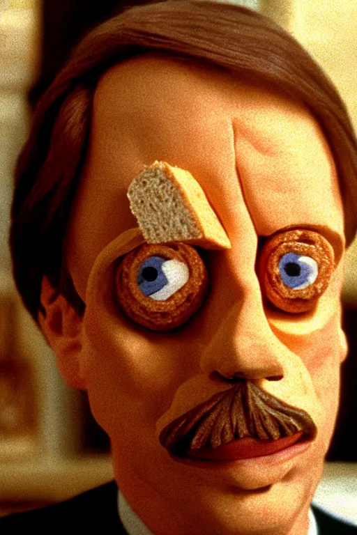 Image similar to film still of steve buscemi made out of bread in the royal tenenbaums, 4 k