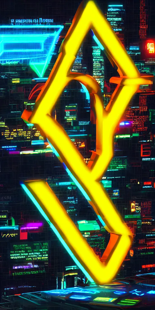 Image similar to a cyberpunk logo of the letter v, neon outline, bright colors, reflections, lens flare, 8 k, unreal engine 5, blender, best logo created