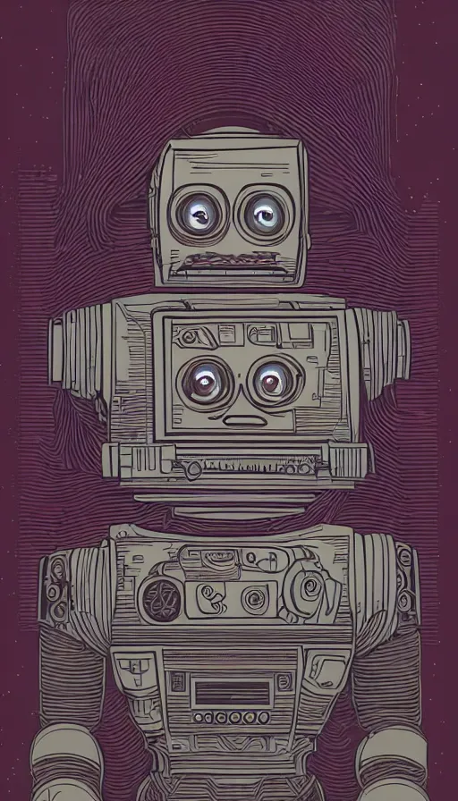 Prompt: portrait of a robot with a speaker for a head, dan mumford, da vinci, josan gonzalez