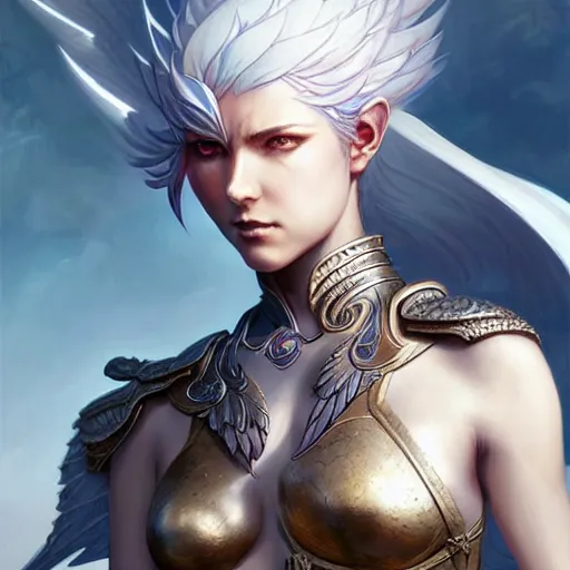 Prompt: 3 / 4 view of a warrior woman with wings, pixie character, video game genshin impact,, intricate, elegant, sharp focus, illustration, highly detailed, concept art, matte, art by wlop and artgerm and greg rutkowski, anime, h 6 4 0