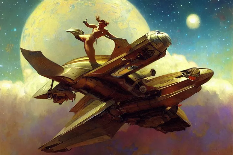 Image similar to spaceship, painting by gaston bussiere, craig mullins, j. c. leyendecker, tom of finland