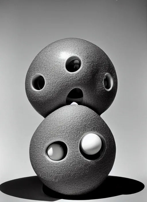 Image similar to realistic object photo of sculpture molecule model made of eyeballs, readymade, dadaism, fluxus, man ray 1 9 9 0, life magazine photo