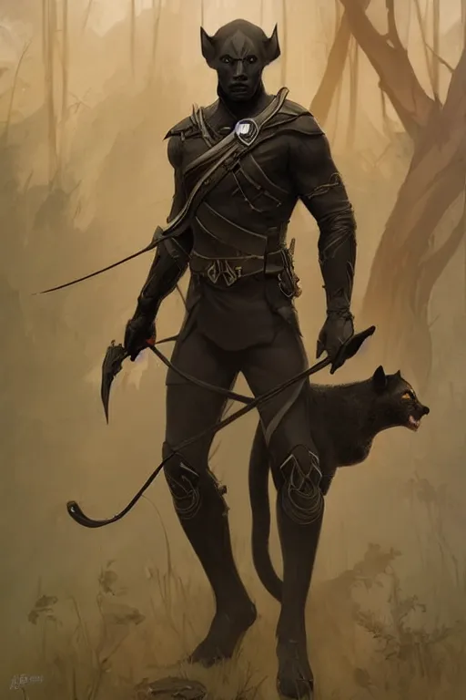 Prompt: a handsome drow ranger standing with his panther, highly detailed, digital painting, artstation, concept art, smooth, sharp focus, illustration, unreal engine 5, 8 k, art by artgerm and greg rutkowski and alphonse mucha