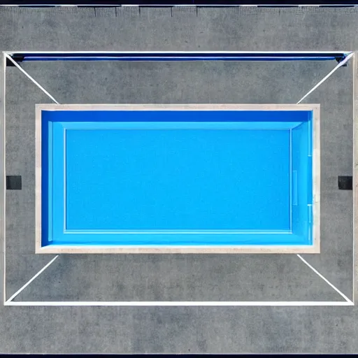 Prompt: a very large empty pool, liminal space, white and blue, horizontally symmetrical, nocturnal, octane render, sharp focus