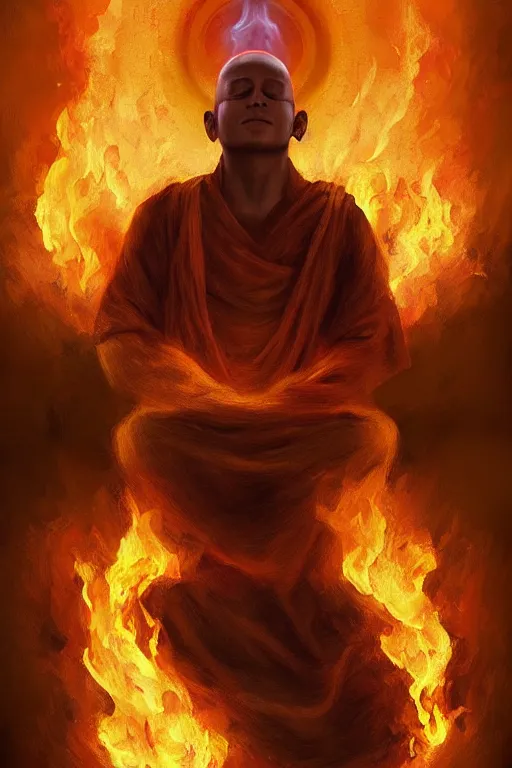 Image similar to A monk meditating in fire by Afshar Petros, Trending on artstation.