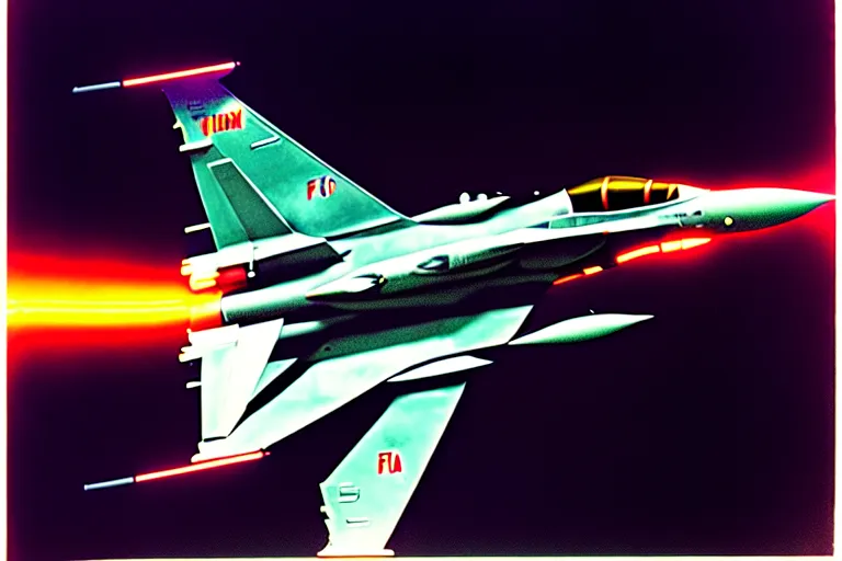 Prompt: stylized poster of an f - 1 6 fighter concept, thick neon lights, ektachrome photograph, volumetric lighting, f 8 aperture, cinematic eastman 5 3 8 4 film