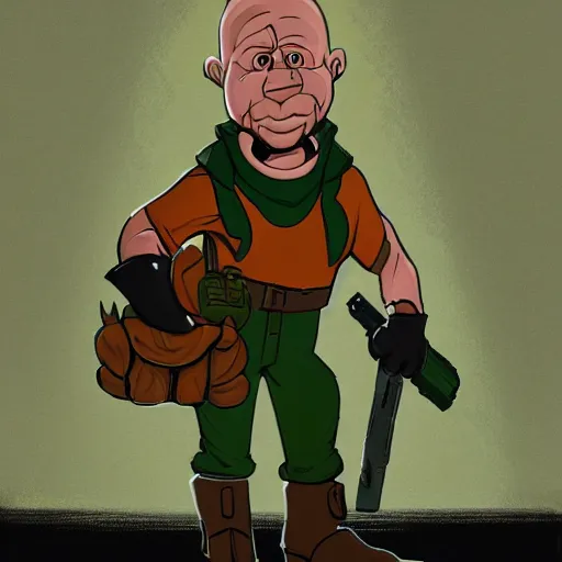 Prompt: Elmer Fudd from Loony Tunes in Doom, wearing green armor and helmet, killing demons, rip and tear, video game, highly detailed, sharp focused, concept art, artstation