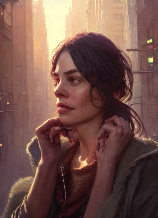 Image similar to Highly detailed portrait of homeless Sofia Vergara, in GTA V, Stephen Bliss, unreal engine, fantasy art by Greg Rutkowski, Loish, Rhads, ferdinand knab, Makoto Shinkai and Lois van baarle, ilya kuvshinov, rossdraws, Tom Bagshaw, global illumination, radiant light, detailed and intricate environment