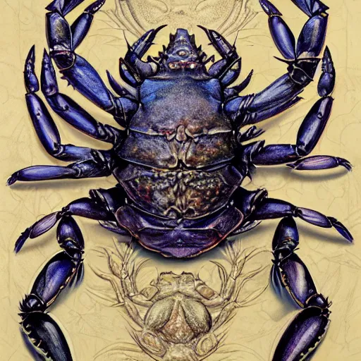 Prompt: detailed and sharp crab zodiac artwork, mystic style, detailed, 8 k, detailed, symmetrical, by brian froud