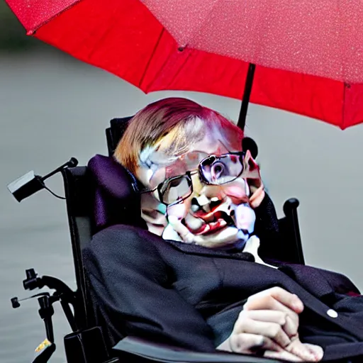 Image similar to stephen hawking stuck in the rain, photography,