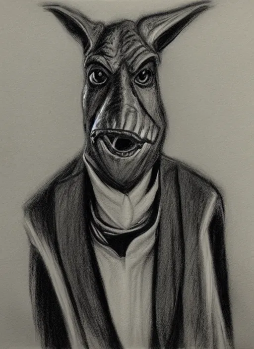 Image similar to “Jarjar Binks detective, film noir, charcoal sketch”