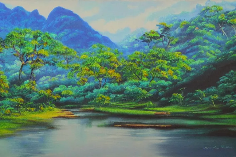 Image similar to painting of thailand landscape, oil on canvas