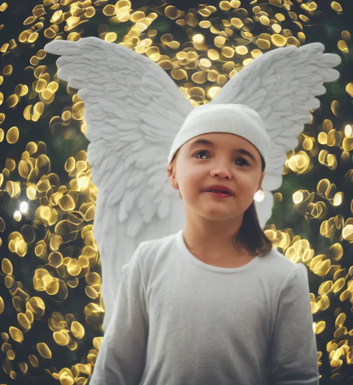 Image similar to centered portrait photography an angel + bokeh + DOF + 8k, photorealistic