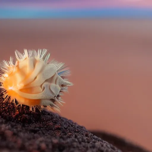 Prompt: nudibranch kaiju emerging from a salt plain golden hour