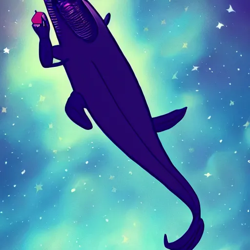 Image similar to Bojack Horseman riding a whale in space, beautiful digital art, trending on artstation, Bojack Horseman