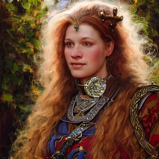 Prompt: an portrait of an happy female scottish celtic queen, detailed, centered, digital painting, artstation, concept art, donato giancola, Joseph Christian Leyendecker, WLOP, Boris Vallejo, Breathtaking, 8k resolution, extremely detailed, beautiful, establishing shot, artistic, hyperrealistic, beautiful face, octane render