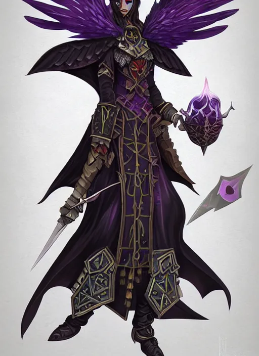 Image similar to raven warlock, wind magic, exquisite details, full body character design, dungeons and dragons white background, by studio muti