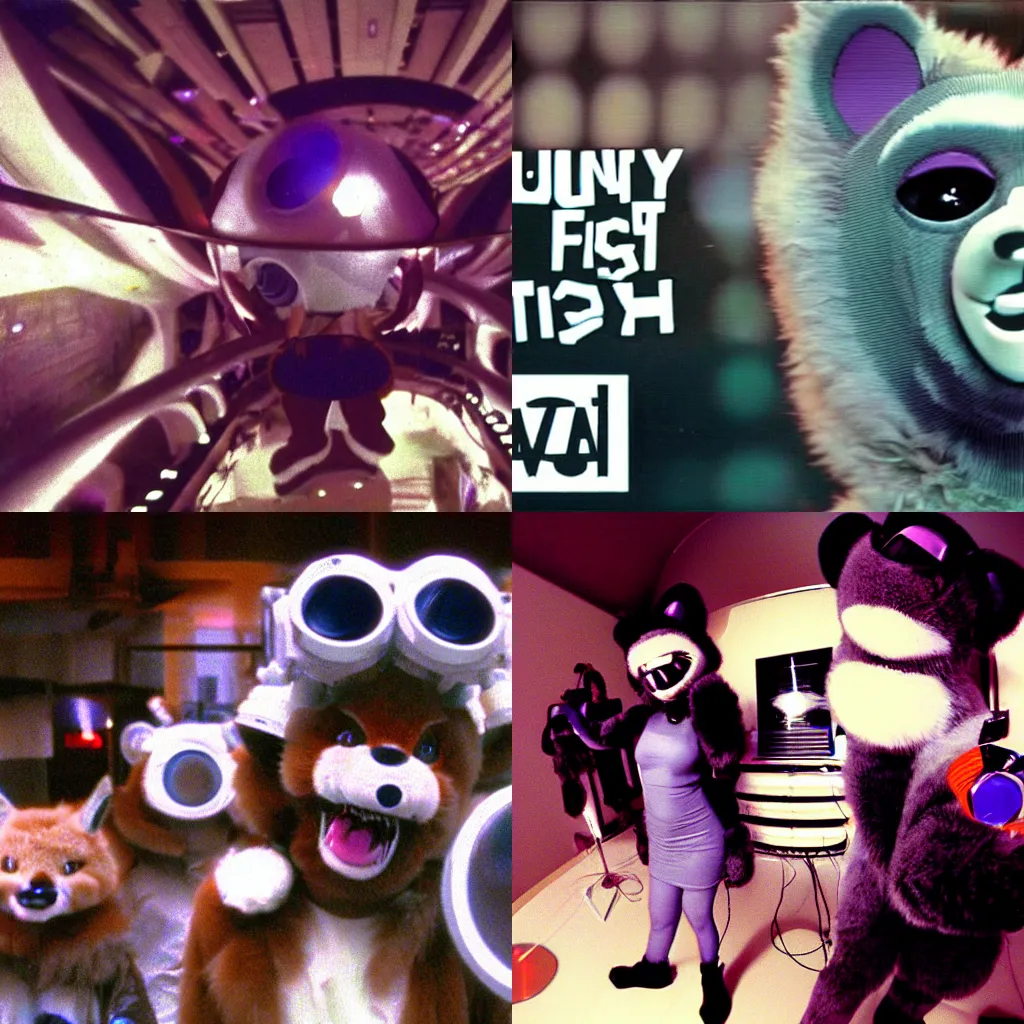 Prompt: furry fursuit anthrocon sci - fi hip hop music video, fisheye lens, directed by hype williams in 1 9 9 8