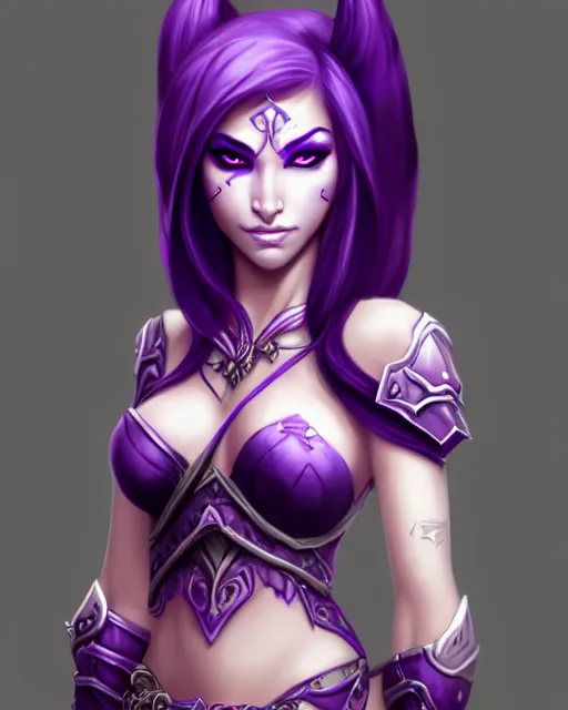 Image similar to character concepta beautiful and strong purple female warrior night elf | | cute - fine - face, world of warcraft, pretty face, realistic shaded perfect face, fine details by stanley artgerm lau, wlop, rossdraws, james jean, andrei riabovitchev, marc simonetti, and sakimichan, trending on artstation