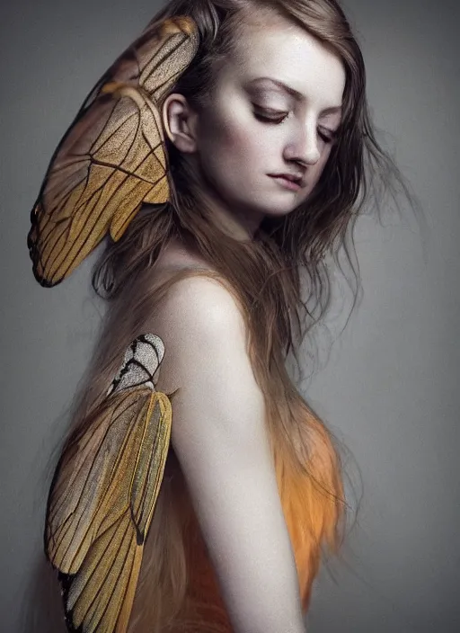 Prompt: Kodak Portra 400, 8K, soft light, volumetric lighting, highly detailed, britt marling style 3/4 , portrait photography of a beautiful woman by Flora Borsi, face merging with wings of Butterfly, symbolic metamorphosis etheric, outworldly colours, emotionally evoking, head in focus, fantasy, ornamental, intricate, elegant, 8K, soft light, volumetric lighting, highly detailed, Refined, Highly Detailed, soft pastel lighting colors scheme, fine art photography, Hyper realistic, photo realistic