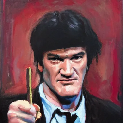 Prompt: an artistic portrait of quentin tarantino, oil painting