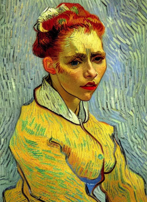 Image similar to portrait of a woman, detailed beautiful face in painting, detailed beautiful portrait, expressionist oil painting masterpiece, 8 k resolution, smooth, sharp focus, pastel color palette, trending on artstation, by van gogh