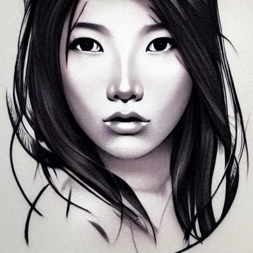 Prompt: tattoo design, stencil, traditional Japanese, beautiful portrait of a girl by artgerm, artgerm, digital art