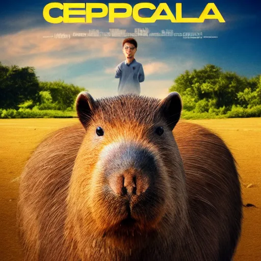 Image similar to Movie Poster Of A Capybara With His Human Friend Epic, Cinematic, 4K